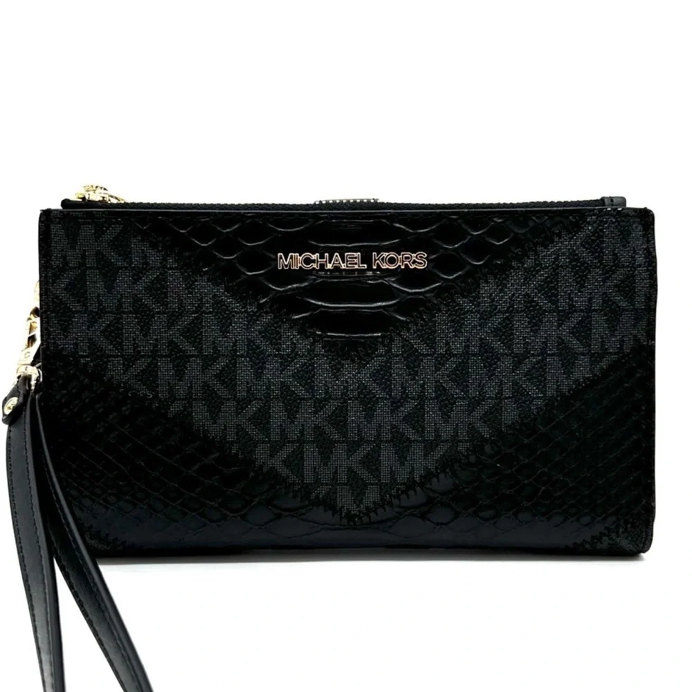 Michael Kors Large Double Zip Wallet Wristlet Black Multi